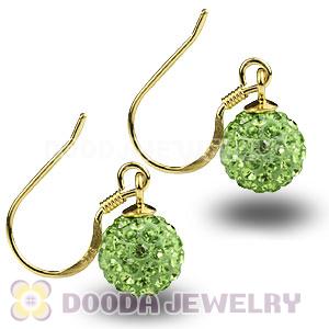 8mm Lime Czech Crystal Ball Gold Plated Sterling Silver Hook Earrings