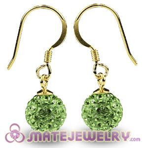 8mm Lime Czech Crystal Ball Gold Plated Sterling Silver Hook Earrings