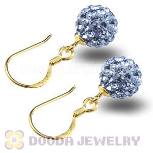 8mm Blue Czech Crystal Ball Gold Plated Sterling Silver Hook Earrings