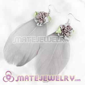 Long Grizzly Tibetan Jaderic Bohemia Styles Silk Flower Feather Earrings