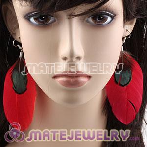 Long Red Tibetan Jaderic Bohemia Styles Big Flake Feather Earrings