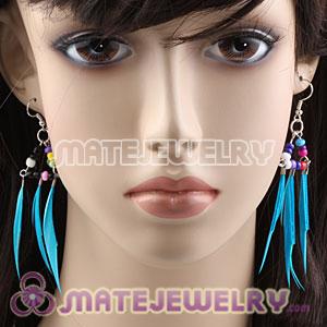 Cheap Blue Tibetan Jaderic Indian Styles Mix Bead Feather Earrings