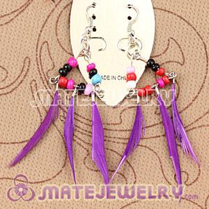 Cheap Purple Tibetan Jaderic Indian Styles Mix Bead Feather Earrings