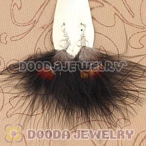 Wholesale Black Tibetan Jaderic Bohemia Styles Shagginess Feather Earrings
