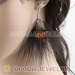 Wholesale Black Tibetan Jaderic Bohemia Styles Shagginess Feather Earrings