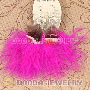 Wholesale Pink Tibetan Jaderic Bohemia Styles Shagginess Feather Earrings