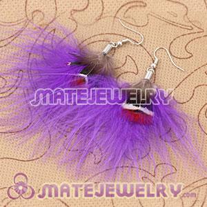 Long Purple Tibetan Jaderic Bohemia Styles Shagginess Feather Earrings