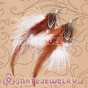 Long White Tibetan Jaderic Bohemia Styles Grizzly Feather Earrings
