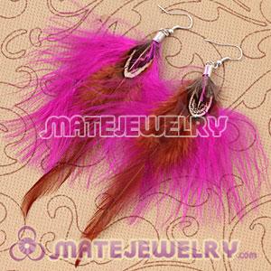 Long Pink Tibetan Jaderic Bohemia Styles Grizzly Feather Earrings