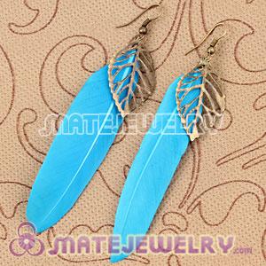 Long Blue Tibetan Jaderic Indianstyles Alloy Leaf Feather Earrings