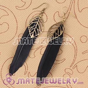 Long Black Tibetan Jaderic Indianstyles Alloy Leaf Feather Earrings