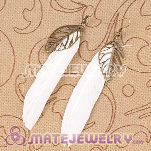 Long White Tibetan Jaderic Indianstyles Alloy Leaf Feather Earrings
