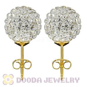 10mm White Czech Crystal Ball Sterling Silver Stud Earrings Wholesale