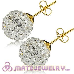 10mm White Czech Crystal Ball Gold Plated Silver Stud Earrings Wholesale