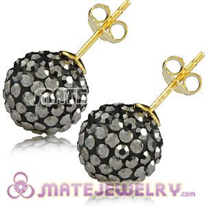 10mm Grey Czech Crystal Ball Gold Plated Silver Stud Earrings Wholesale