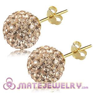 10mm Pink Czech Crystal Ball Gold Plated Silver Stud Earrings Wholesale