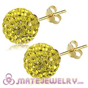 10mm Yellow Czech Crystal Ball Gold Plated Silver Stud Earrings Wholesale