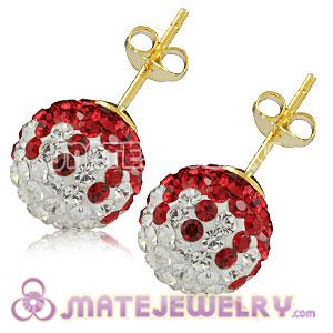 10mm White-Red Czech Crystal Ball Gold Plated Silver Stud Earrings Wholesale