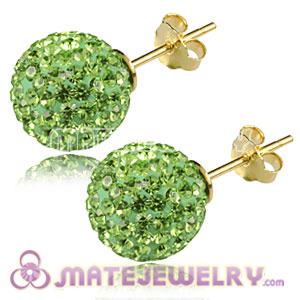 10mm Lime Czech Crystal Ball Gold Plated Silver Stud Earrings Wholesale