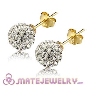 8mm White Czech Crystal Ball Gold Plated Silver Stud Earrings Wholesale