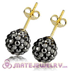 8mm Grey Czech Crystal Ball Gold Plated Silver Stud Earrings Wholesale