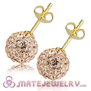 8mm Rose Czech Crystal Ball Gold Plated Silver Stud Earrings Wholesale