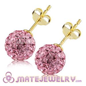 8mm Pink Czech Crystal Ball Gold Plated Silver Stud Earrings Wholesale