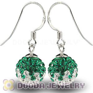 10mm White-Green Czech Crystal Ball Sterling Silver Hook Earrings Wholesale 