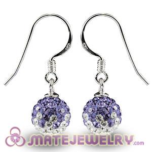 8mm Purple-White Czech Crystal Ball Sterling Silver Hook Earrings