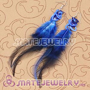 Long Blue Heart Tag Tibetan Jaderic Bohemia Styles Feather Earrings