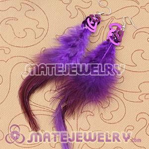 Long Purple Heart Tag Tibetan Jaderic Bohemia Styles Feather Earrings