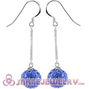 Cheap 10mm Blue Czech Crystal Ball Sterling Silver Dangle Earrings 
