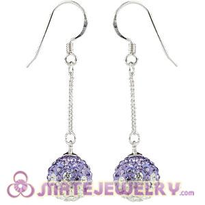 Cheap 10mm Purple -White Czech Crystal Ball Sterling Silver Dangle Earrings 