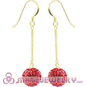 Cheap 10mm Red Czech Crystal Ball Gold Plated Silver Dangle Earrings 