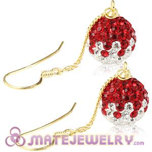 Cheap 10mm Red-White Czech Crystal Ball Gold Plated Silver Dangle Earrings 