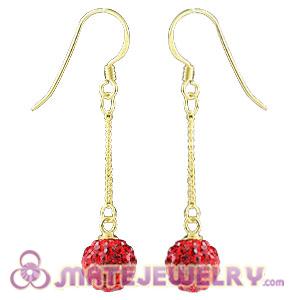 Cheap 8mm Red Czech Crystal Ball Gold Plated Silver Dangle Earrings 