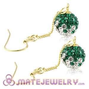 Cheap 8mm Green-White Czech Crystal Ball Gold Plated Silver Dangle Earrings 