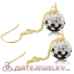 Cheap 8mm Black-White Czech Crystal Ball Gold Plated Silver Dangle Earrings 