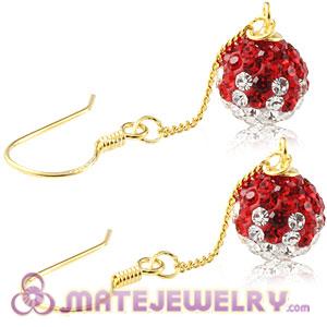 Cheap 8mm Red-White Czech Crystal Ball Gold Plated Silver Dangle Earrings 