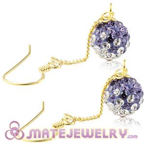 Cheap 8mm Purple -White Czech Crystal Ball Gold Plated Silver Dangle Earrings 