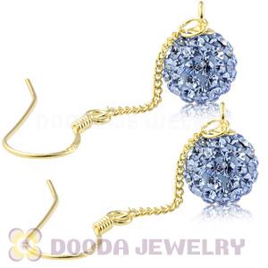8mm Blue Czech Crystal Ball Gold Plated Silver Dangle Earrings Wholesale 