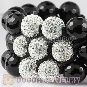 3 Row Faceted Black Onyx White Czech Crystal Wrap Bracelet 
