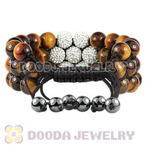 3 Row Tiger Eye White Czech Crystal Wrap Bracelet 