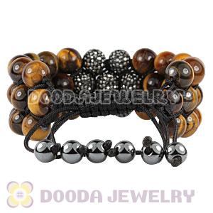 3 Row Tiger Eye Grey Czech Crystal Wrap Bracelet 