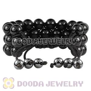 3 Row Black Agate Wrap Bracelet With Hematite Wholesale