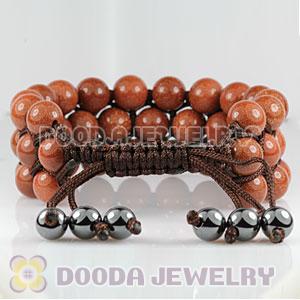 3 Row Golden Stone Bead Wrap Bracelet With Hematite Wholesale