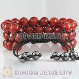 3 Row Faceted Red Agate Wrap Bracelet With Hematite Wholesale