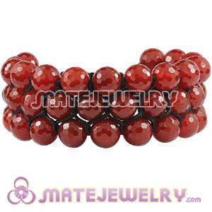 3 Row Faceted Red Agate Wrap Bracelet With Hematite 