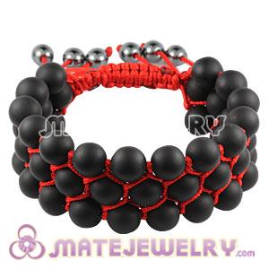 3 Row Black Agate Wrap Bracelet With Hematite 