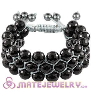 3 Row Faceted Black Agate Wrap Bracelet With Hematite 